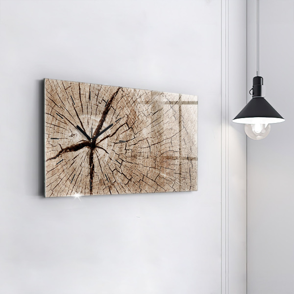Glass wall clock rectangular Old wood stump