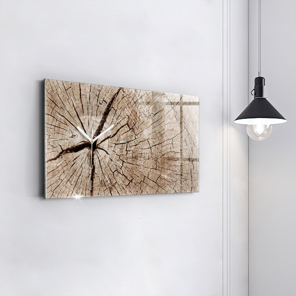 Glass wall clock rectangular Old wood stump
