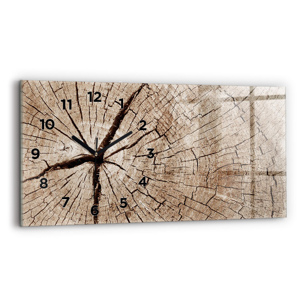 Glass wall clock rectangular Old wood stump