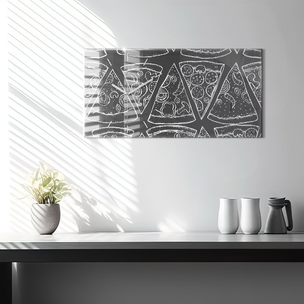 Glass wall clock rectangular Painted pizza