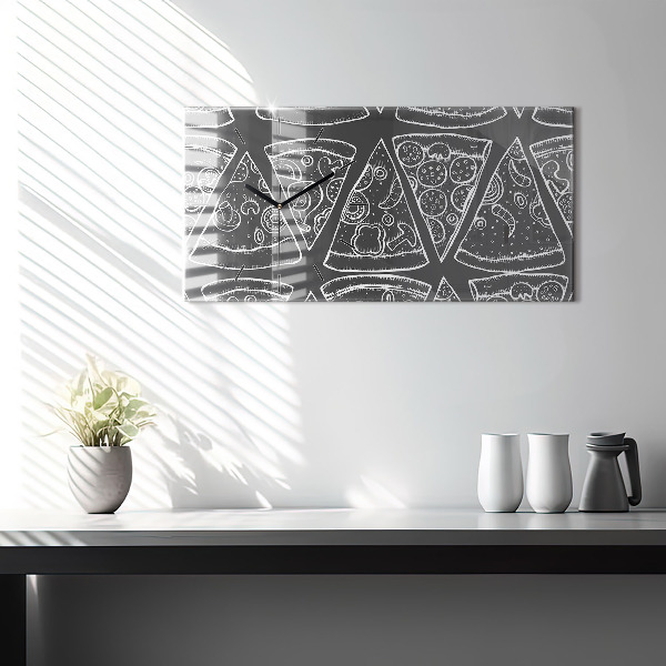 Glass wall clock rectangular Painted pizza