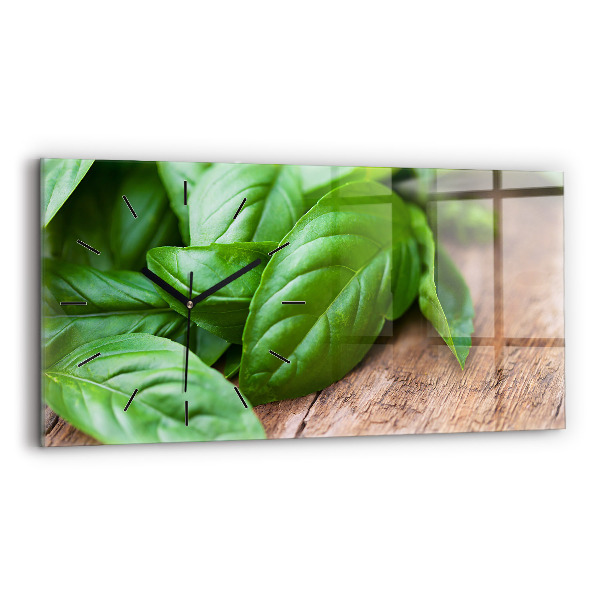 Glass wall clock rectangular Basil leaves