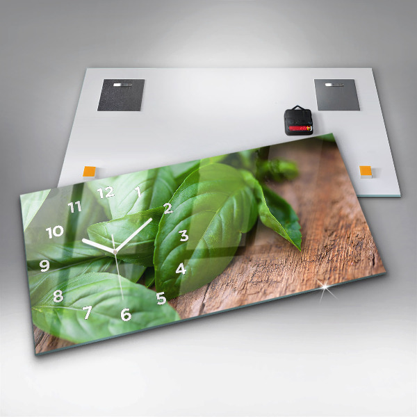 Glass wall clock rectangular Basil leaves