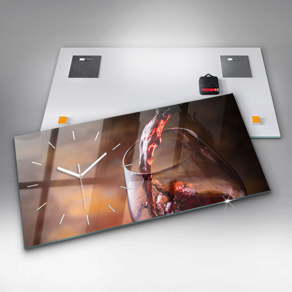 Glass wall clock rectangular A glass of wine