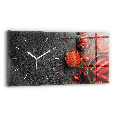 Glass wall clock rectangular Red peppers