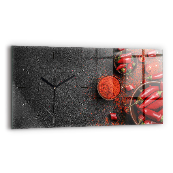 Glass wall clock rectangular Red peppers