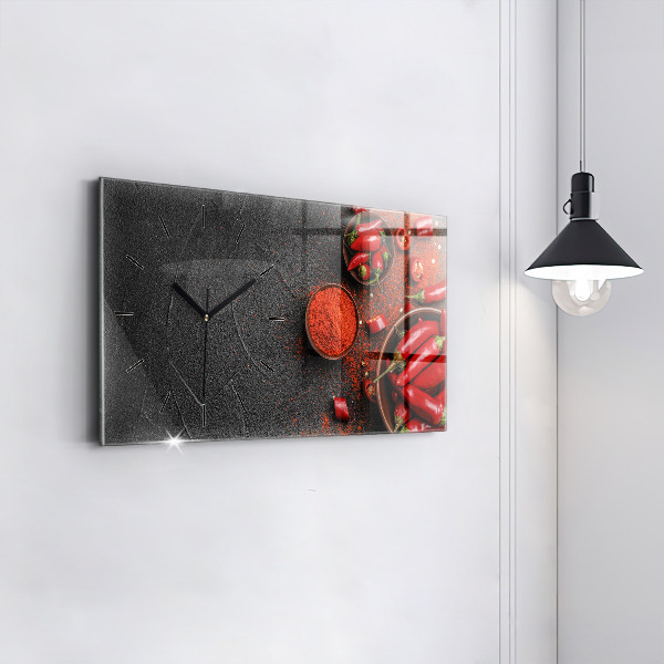 Glass wall clock rectangular Red peppers