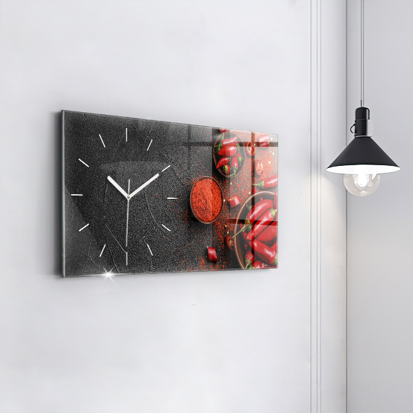 Glass wall clock rectangular Red peppers
