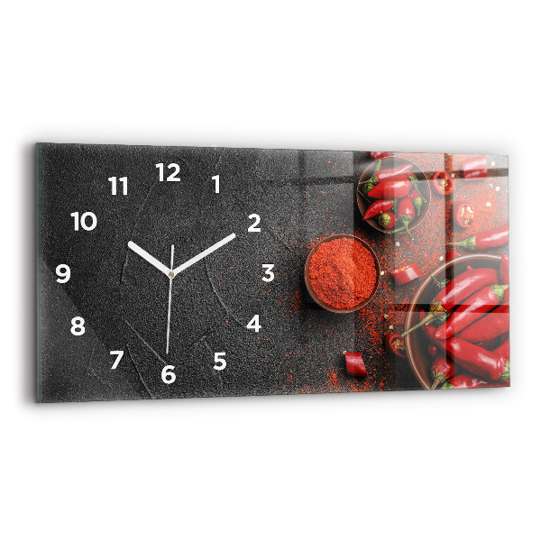 Glass wall clock rectangular Red peppers