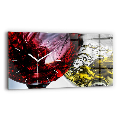 Glass wall clock rectangular Glasses of wine