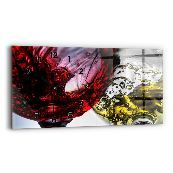 Glass wall clock rectangular Glasses of wine