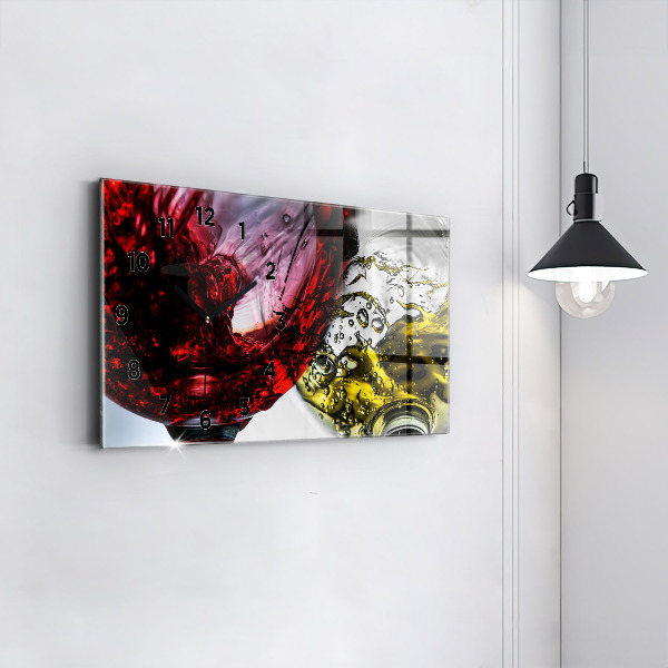 Glass wall clock rectangular Glasses of wine
