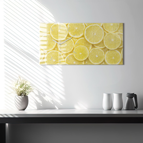 Glass wall clock rectangular Lemon slices