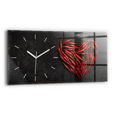 Glass wall clock rectangular Heart of peppers