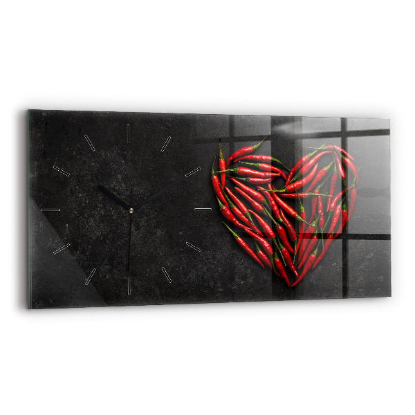 Glass wall clock rectangular Heart of peppers