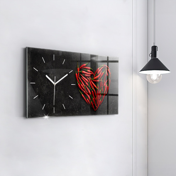 Glass wall clock rectangular Heart of peppers