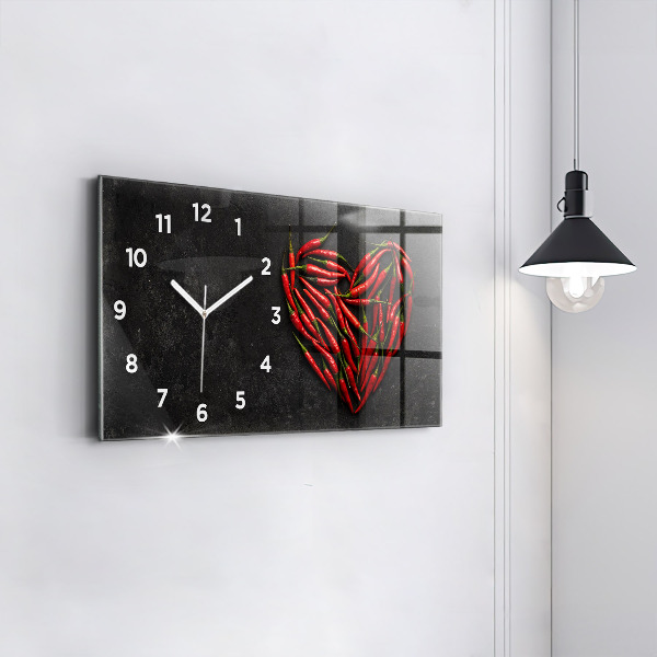 Glass wall clock rectangular Heart of peppers