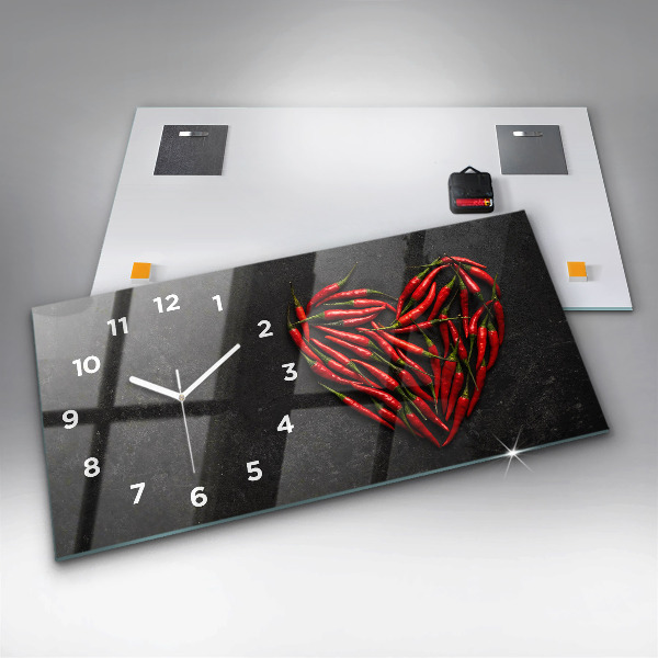 Glass wall clock rectangular Heart of peppers