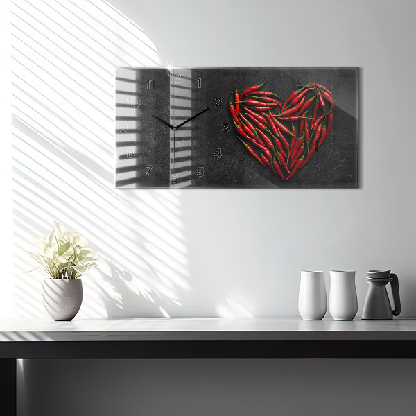 Glass wall clock rectangular Heart of peppers