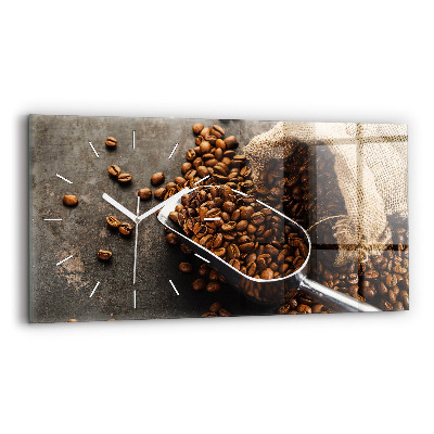 Glass wall clock rectangular A bag of coffee beans