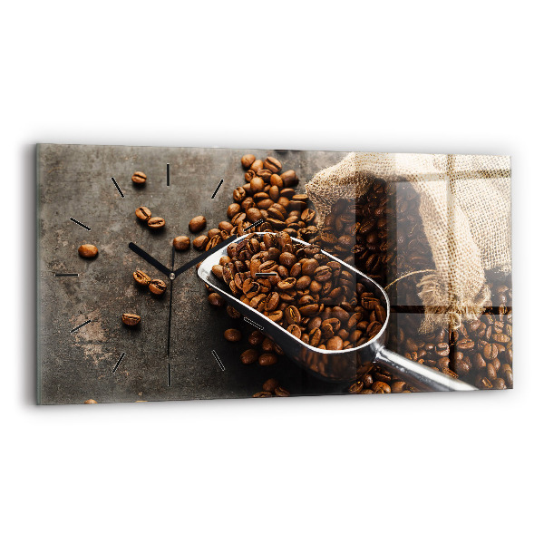 Glass wall clock rectangular A bag of coffee beans