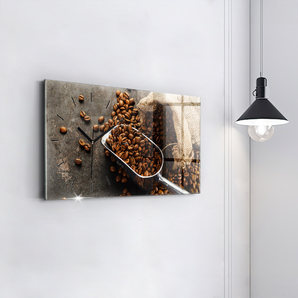 Glass wall clock rectangular A bag of coffee beans