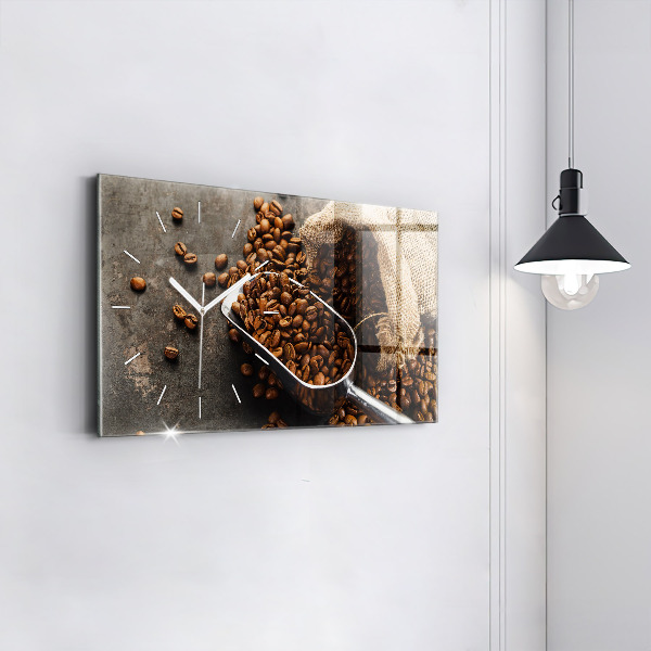 Glass wall clock rectangular A bag of coffee beans