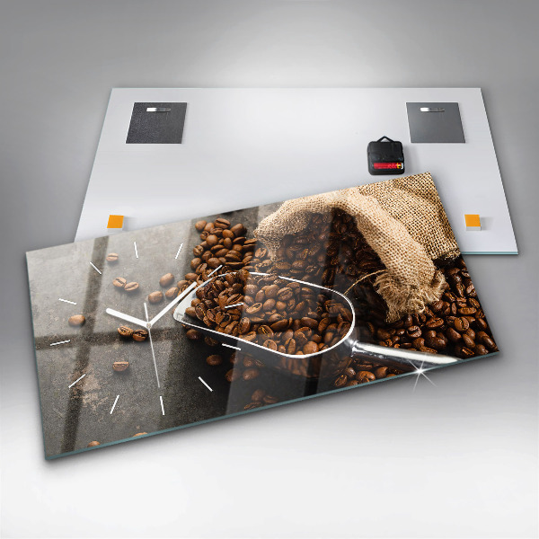 Glass wall clock rectangular A bag of coffee beans