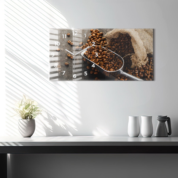 Glass wall clock rectangular A bag of coffee beans