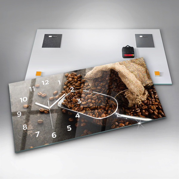 Glass wall clock rectangular A bag of coffee beans