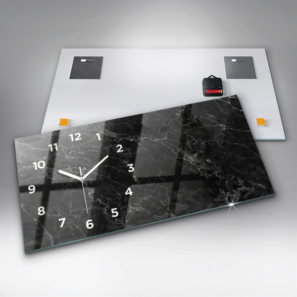 Glass wall clock rectangular Dark marble