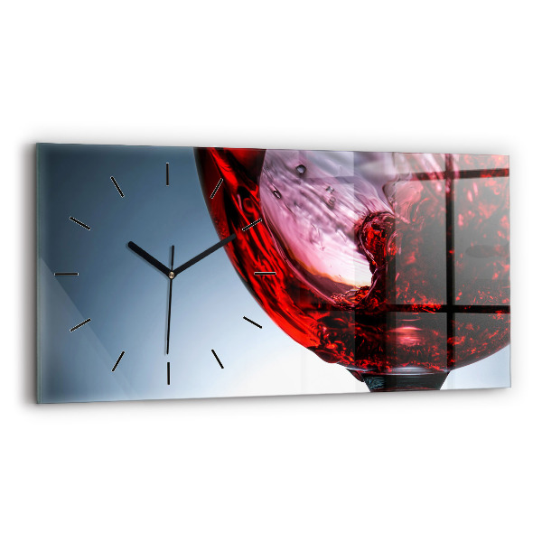 Glass wall clock rectangular Glass of wine