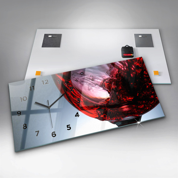 Glass wall clock rectangular Glass of wine