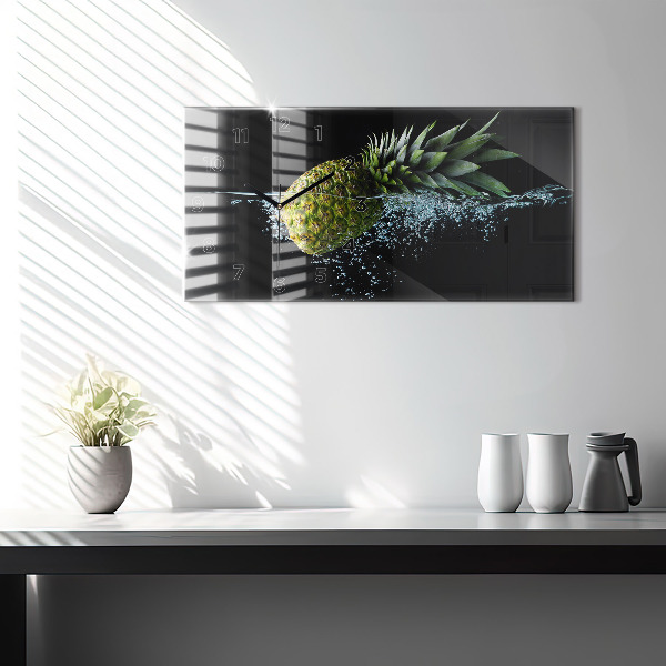Glass wall clock rectangular Pineapple