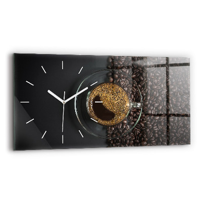 Glass wall clock rectangular A cup of coffee