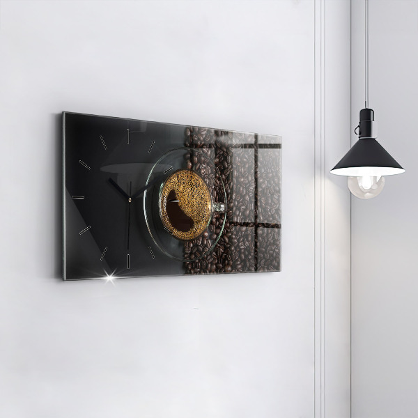 Glass wall clock rectangular A cup of coffee