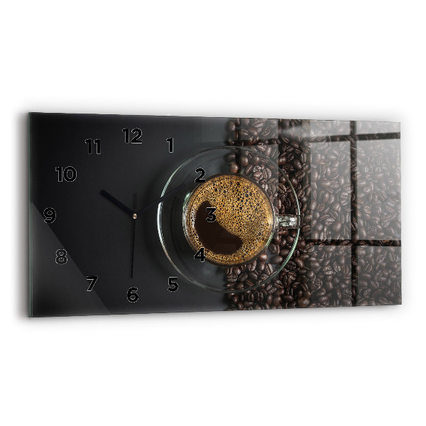 Glass wall clock rectangular A cup of coffee