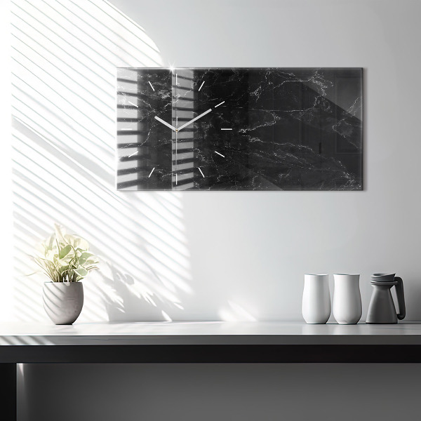 Glass wall clock rectangular Black marble