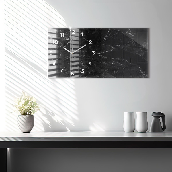 Glass wall clock rectangular Black marble