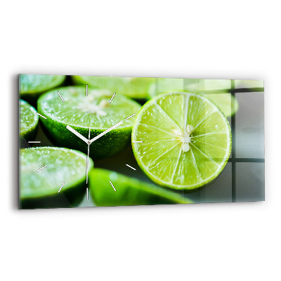 Glass wall clock rectangular Lime wedges