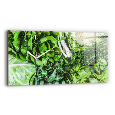 Glass wall clock rectangular Green vegetables