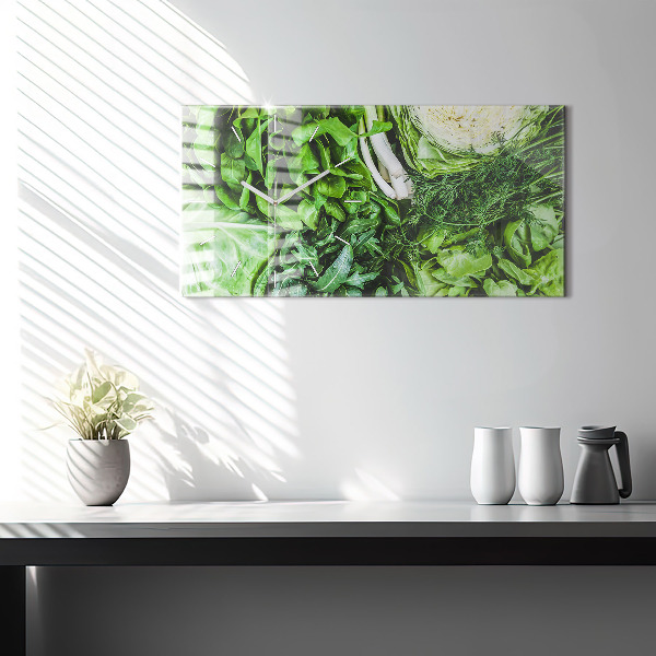 Glass wall clock rectangular Green vegetables