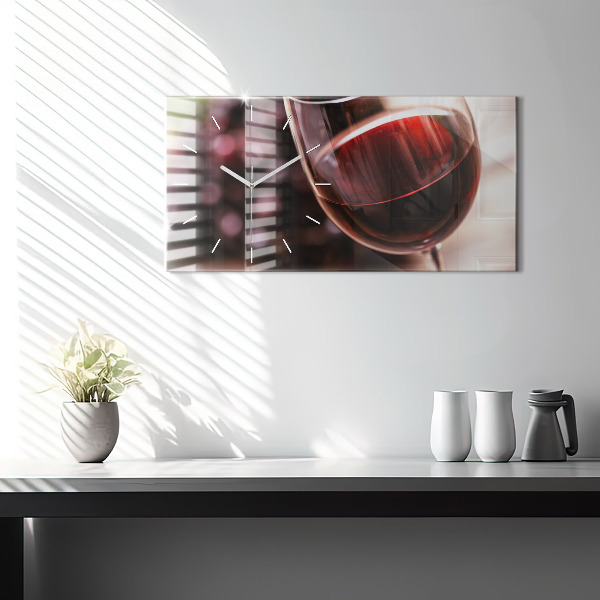 Glass wall clock rectangular A glass of red wine
