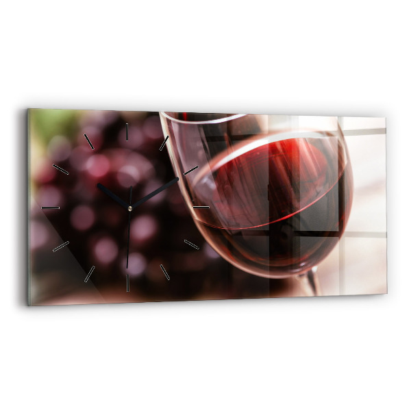 Glass wall clock rectangular A glass of red wine