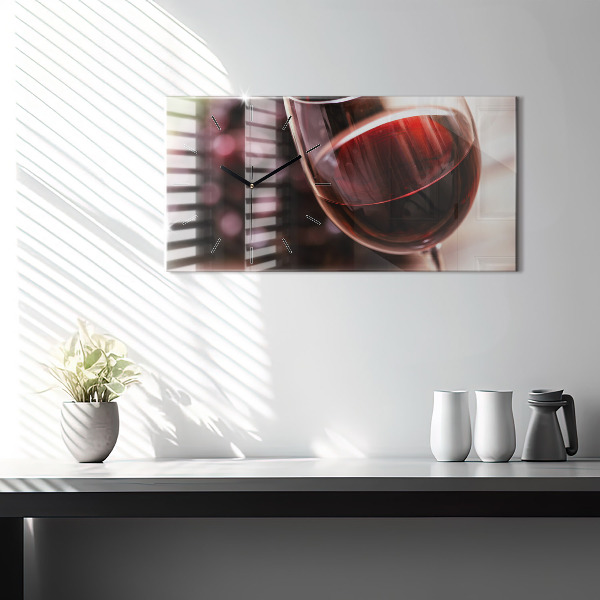 Glass wall clock rectangular A glass of red wine