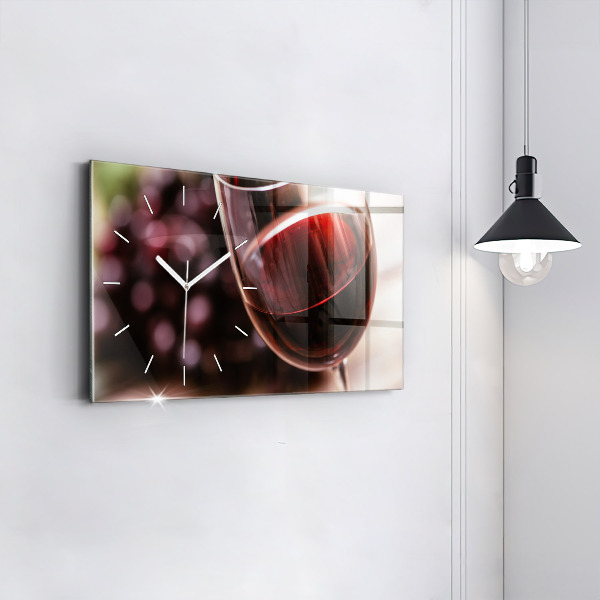 Glass wall clock rectangular A glass of red wine
