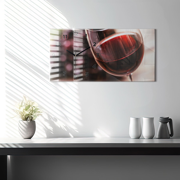 Glass wall clock rectangular A glass of red wine