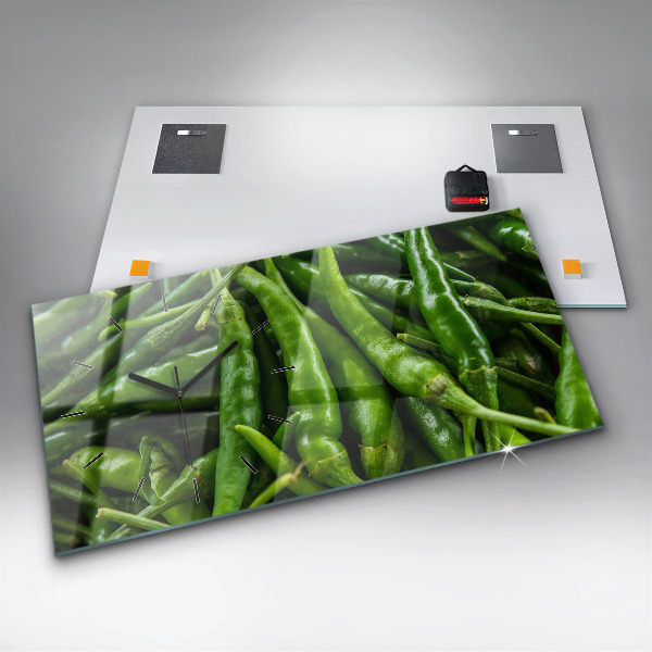Glass wall clock rectangular Green pepper