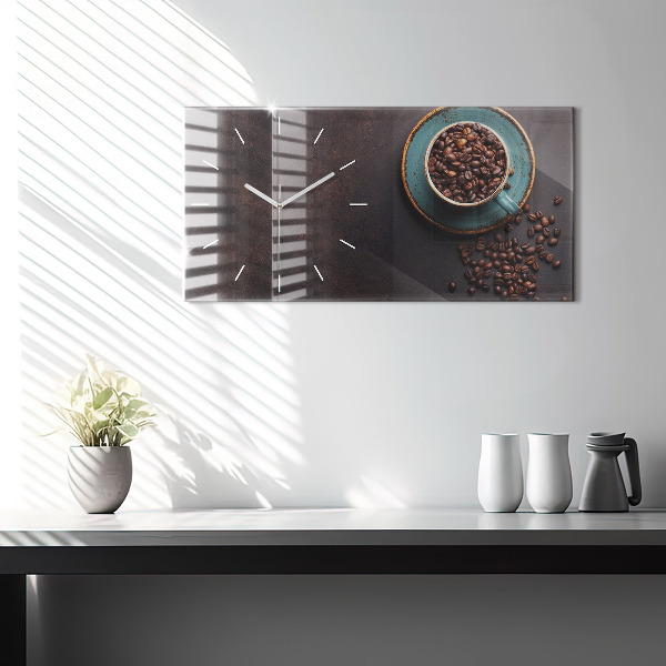 Glass wall clock rectangular A cup of coffee