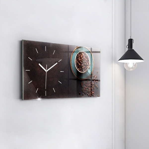 Glass wall clock rectangular A cup of coffee